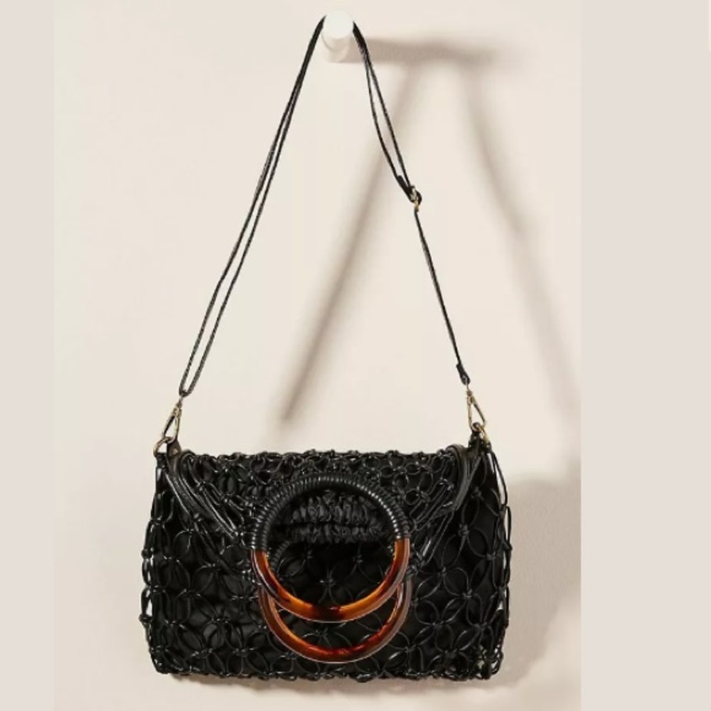 Black woven tote bag